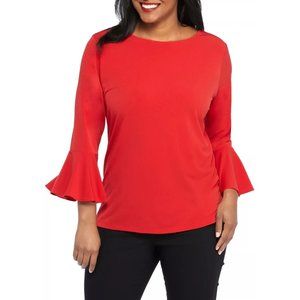 NWT Womens Plus Size 3X The Limited Red Flare Sleeve Knit V-Neck Blouse Top